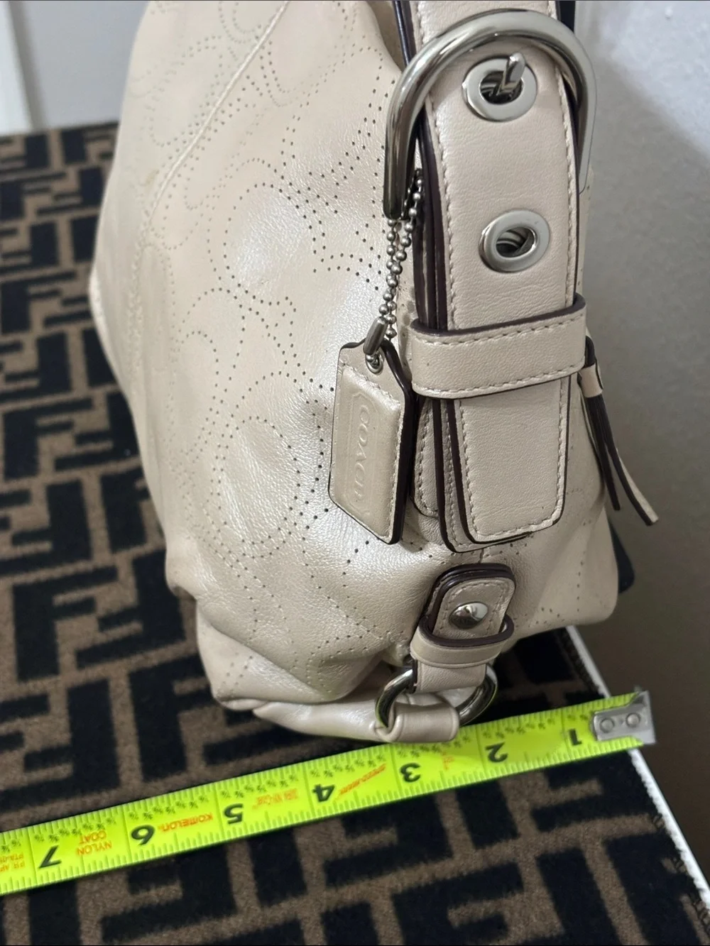 Coach Cream Perforated Signature Leather Shoulder Bag